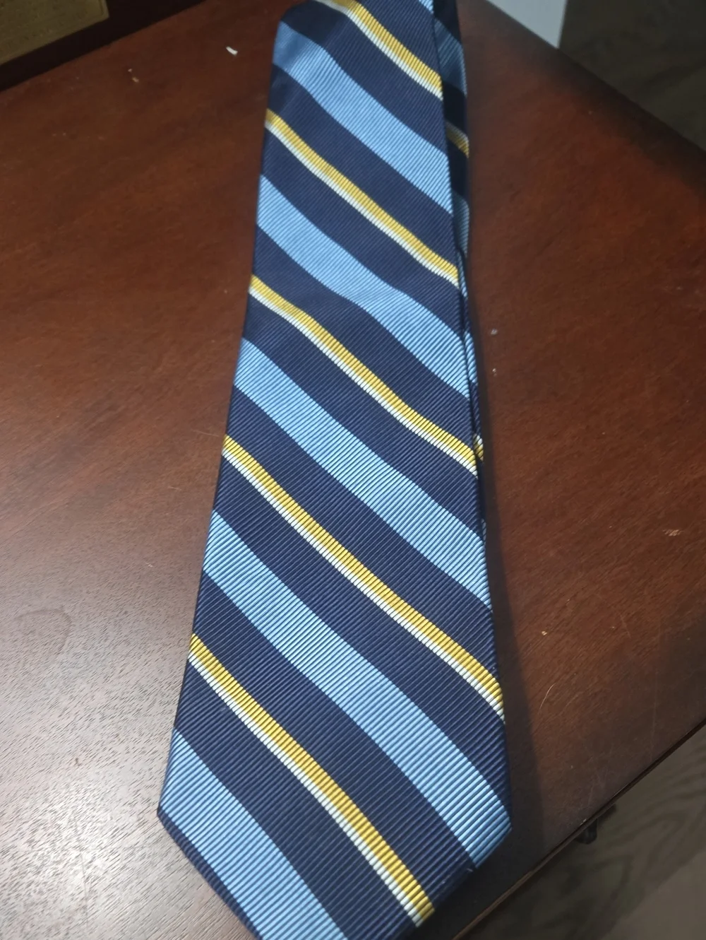 Ralph Lauren Navy, Light Blue & Yellow Diagonal Stripe Tie